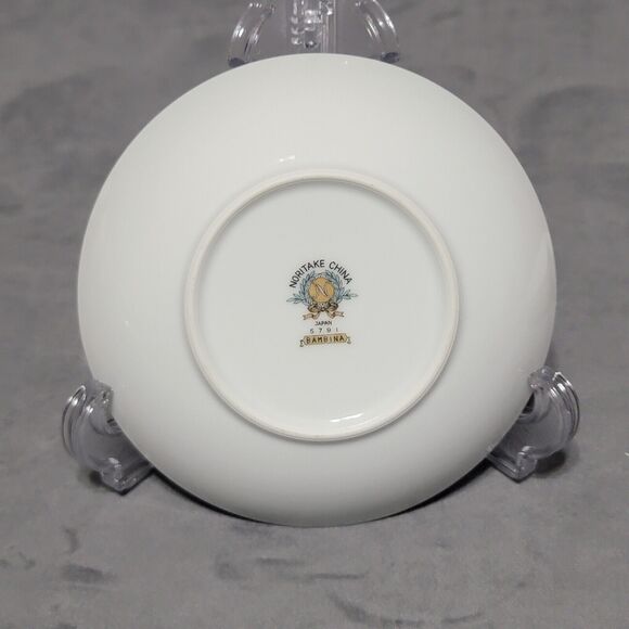 6 Noritake Bambina Berry Dessert Bowl 5.5in White Green Silver Bamboo MCM 5791 - Picture 12 of 16